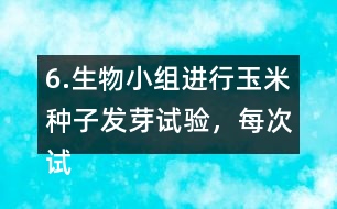 6.生物小組進(jìn)行玉米種子發(fā)芽試驗(yàn)，每次試驗(yàn)結(jié)果如下：